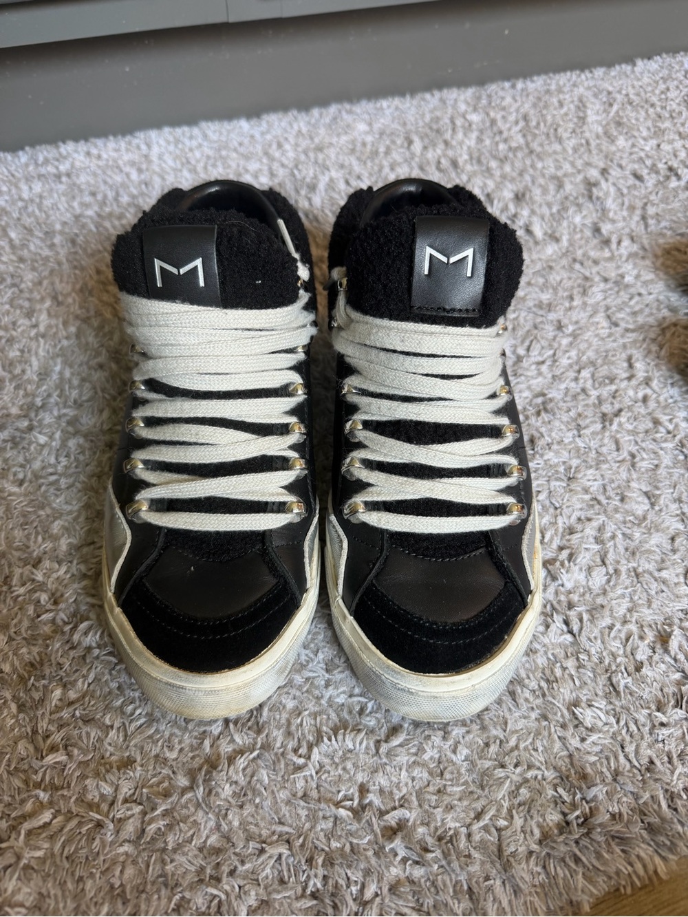 Marc Fisher Black and White Shearling Sneakers